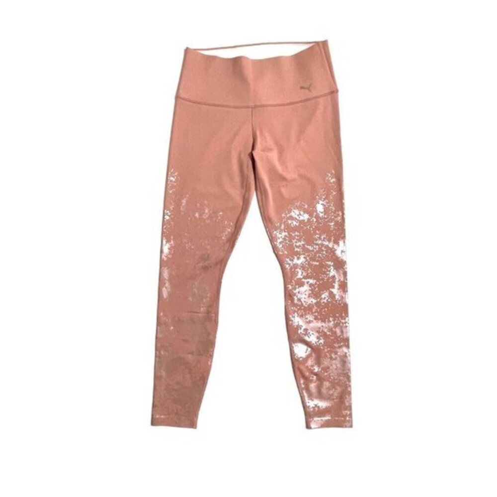 Puma Leggings Pink Rose Gold Foil Cameo Brown - Pink SZ L NWT